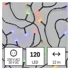 Vánoční osvětlení EMOS 120 LED řetěz, 12 m, venkovní i vnitřní, multicolor, časovač 

