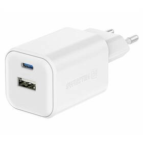 Nabíječka do sítě Swissten GAN 1x USB-C 45W PD + 1x USB-A 18W QC bílá barva

