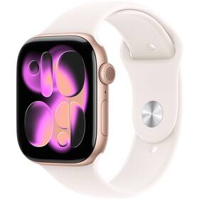 Chytré hodinky Apple GPS + Cellular 42mm růžově zlatý hliník - světle ruměný sportovní řemínek - S/M 
