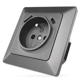 Zásuvka EMOS s USB+USB-C, Fast Charge, 3A antracitová

