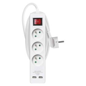 Kabel prodlužovací EMOS 3x zásuvka + 2x USB, 2m bílý

