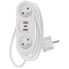 Kabel prodlužovací EMOS 2x zásuvka, 2×USB-A + 1×USB-C, 2m bílý

