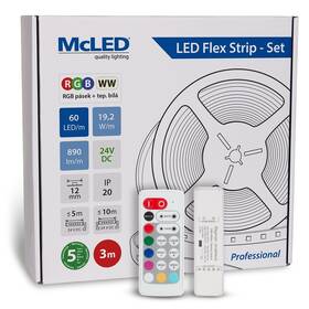 LED pásek McLED s ovládáním Nano - sada 3 m - Professional, 60 LED/m, RGB+WW, 890 lm/m, vodič 3 m 

