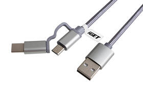 Kabel iGET USB/USB-C + micro USB, 1m stříbrná barva
