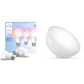 Chytrá žárovka Philips Essential Bluetooth, 8 W, A60, E27, White and Color Ambiance (3 ks) + Stolní LED lampička Philips Hue Go Bluetooth White and Color Ambiance 

