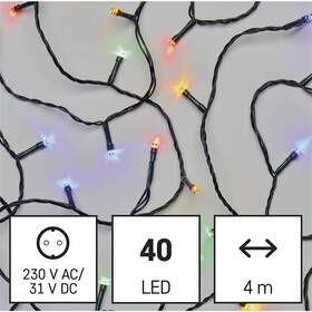 LED řetěz EMOS 40LED řetěz, 4 m, venkovní i vnitřní, multicolor, programy, časovač 

