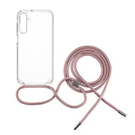 Kryt na mobil FIXED Pure Neck s růžovou šňůrkou na krk na Samsung Galaxy A15/A15 5G průhledný

