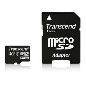  Paměťová karta Transcend MicroSDHC 4GB Class4 + adapter