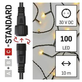 Spojovací řetěz EMOS 50 LED Standard, 5 m, venkovní i vnitřní, teplá bílá, časovač 

