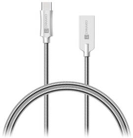 Kabel Connect IT Wirez Steel Knight USB/USB-C, ocelový, opletený, 1m stříbrný

