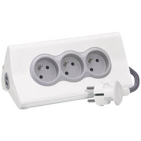 Kabel prodlužovací Legrand 3x zásuvka, USB, 1,5m šedý/bílý

