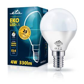 Žárovka LED ETA EKO LEDka mini globe 4W, E14, teplá bílá 
