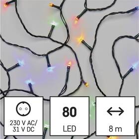 LED řetěz EMOS 80LED řetěz, 8 m, venkovní i vnitřní, multicolor, programy, časovač 

