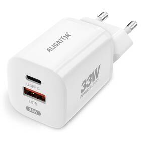 Nabíječka do sítě Aligator Power Delivery 33W, USB-C + USB-A bílá barva
