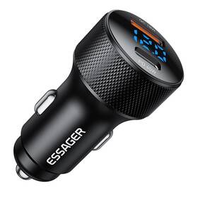 Adaptér do auta Essager s digitálním displejem PD3.0 + QC3.0 45W černý


