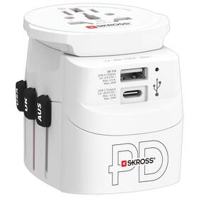 Cestovní adaptér SKROSS PRO Light USB AC30PD World, 7A max., USB A+C, PD 30W, UK+USA+Austrálie/Čína 

