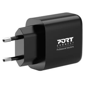 Nabíječka do sítě PORT CONNECT GaN 65W, 1x USB-C PD a 1x USB-A QC černý

