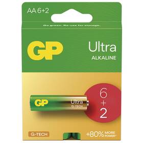 Baterie alkalická GP Ultra AA (LR6), 6+2 ks 

