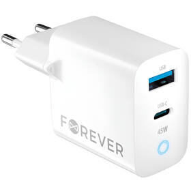 Nabíječka do sítě Forever GaN TC-06-45AC PD QC 1x USB-C, 1x USB, 45W bílá

