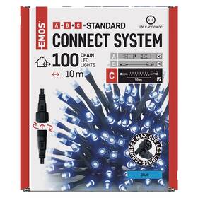 Spojovací řetěz EMOS 100 LED Standard, 10 m, venkovní i vnitřní, modrá, časovač 

