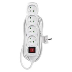 Kabel prodlužovací EMOS 4x zásuvka, vypínač, 5m bílá barva
