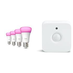 Chytrá žárovka Philips Bluetooth, E27, 810 lm, White and Color Ambiance (4 ks) + Senzor Philips Hue pohybový 

