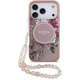 Kryt na mobil Guess IML Flowers Strap MagSafe na Apple iPhone 17 Pro růžový


