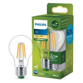 Žárovka LED Philips 60W, filament, A60, E27, teplá bílá 

