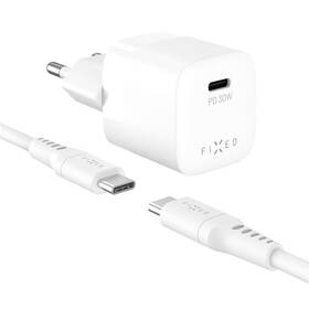Nabíječka do sítě FIXED Mini GaN, PD 30W, 1xUSB-C + USB-C/USB-C kabel, 1,2m bílá

