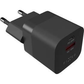 Nabíječka do sítě FIXED Mini s USB-C PD/USB QC 3.0, 20W černá


