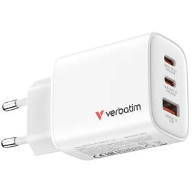 Nabíječka do sítě Verbatim Essentials 65W, 2×USB-C PD, 1×USB-A QC bílá

