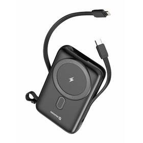 Powerbanka Swissten 10000 mAh, PD 20W s integrovanými kabely USB-C a Lightning (kompatibilní s MagSafe) černá barva

