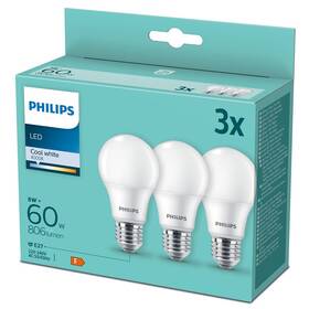 Žárovka LED Philips klasik, 8W, E27, studená bílá (3ks) 

