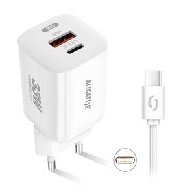 Nabíječka do sítě Aligator Power Delivery 33W, USB-C + USB-A + USB-C kabel bílá

