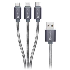 Kabel Connect IT Wirez 3in1 USB/USB-C + MicroUSB + Lightning, 1,2m stříbrný

