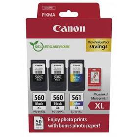 Inkoustová náplň Canon PG-560XLx2/­CL-561XL PVP /­ 2x Black+Color /­ 2x400str+1x300str. + fotopapír 50ks 


