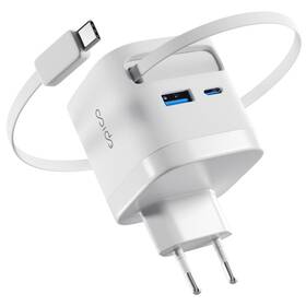Nabíječka do sítě Epico UltraBoost Retractable GaN 65W EA65c s USB-C kabelem 0,7m bílá

