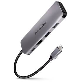 USB Hub Axagon USB 3.2 Gen 1 hub, 2x USB-A, HDMI, SD/microSD slot, PD 100W, kabel USB-C 20cm šedý

