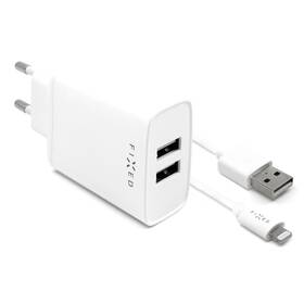 Nabíječka do sítě FIXED 2xUSB, 15W Smart Rapid Charge + Lightning MFi kabel 1m bílá

