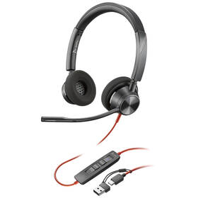 Headset HP Poly Blackwire 3320 MS, USB-C/A adaptér, stereo černý

