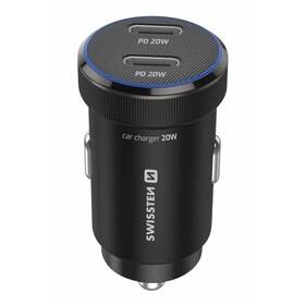 Adaptér do auta Swissten 2x USB-C PD, 20W černý

