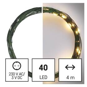Vánoční osvětlení EMOS 40 LED nano řetěz zelený, 4 m, venkovní i vnitřní, teplá bílá, časovač 

