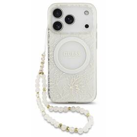 Kryt na mobil Guess IML Flowers Allover Strap MagSafe na Apple iPhone 18 Pro bílý

