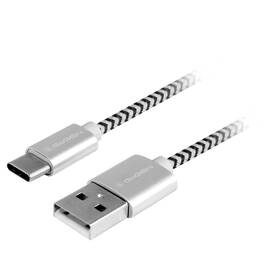 Kabel GoGEN USB / USB-C, 1m, opletený stříbrná barva
