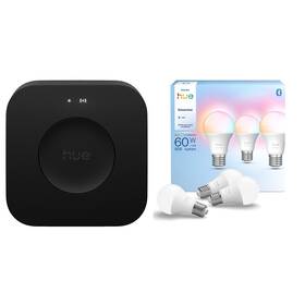 Chytrá žárovka Philips Essential Bluetooth, 8 W, A60, E27, White and Color Ambiance (3 ks) + Řídící jednotka Philips Hue Bridge Pro černá

