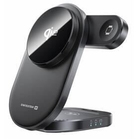 Bezdrátová nabíječka Swissten Qi2 MagBase 3v1 černá barva
