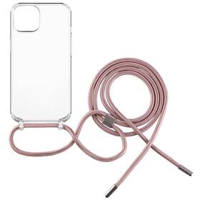 Kryt na mobil FIXED Pure Neck s růžovou šňůrkou na krk na Apple iPhone 12/12 Pro průhledný

