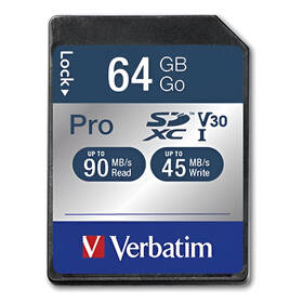  Paměťová karta Verbatim Pro SDXC 64GB UHS-I V30 U3 (90R/45W)