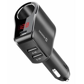 Adaptér do auta Swissten 1x CL, 1x UCB-C PD a 2x USB-A, 108 W - 216 W černá

