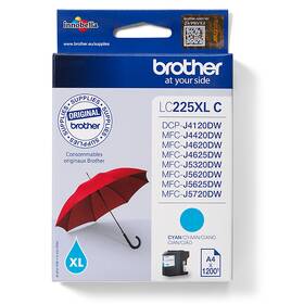 Inkoustová náplň Brother LC-225XLC, 1200 stran azurová

